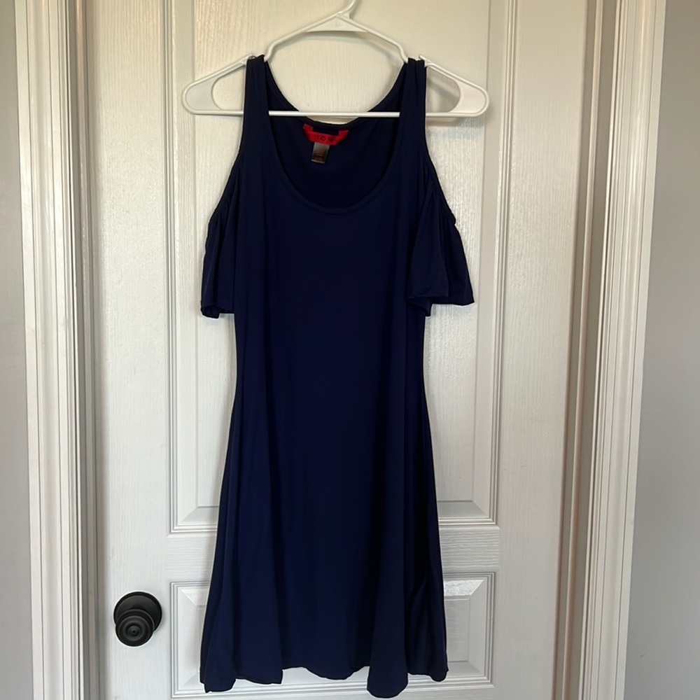 Blue cold- shoulder skater dress